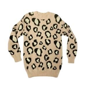 Leopard Print Sweater Forever 21 fuzzy Pink Womens Size Small Stretchy